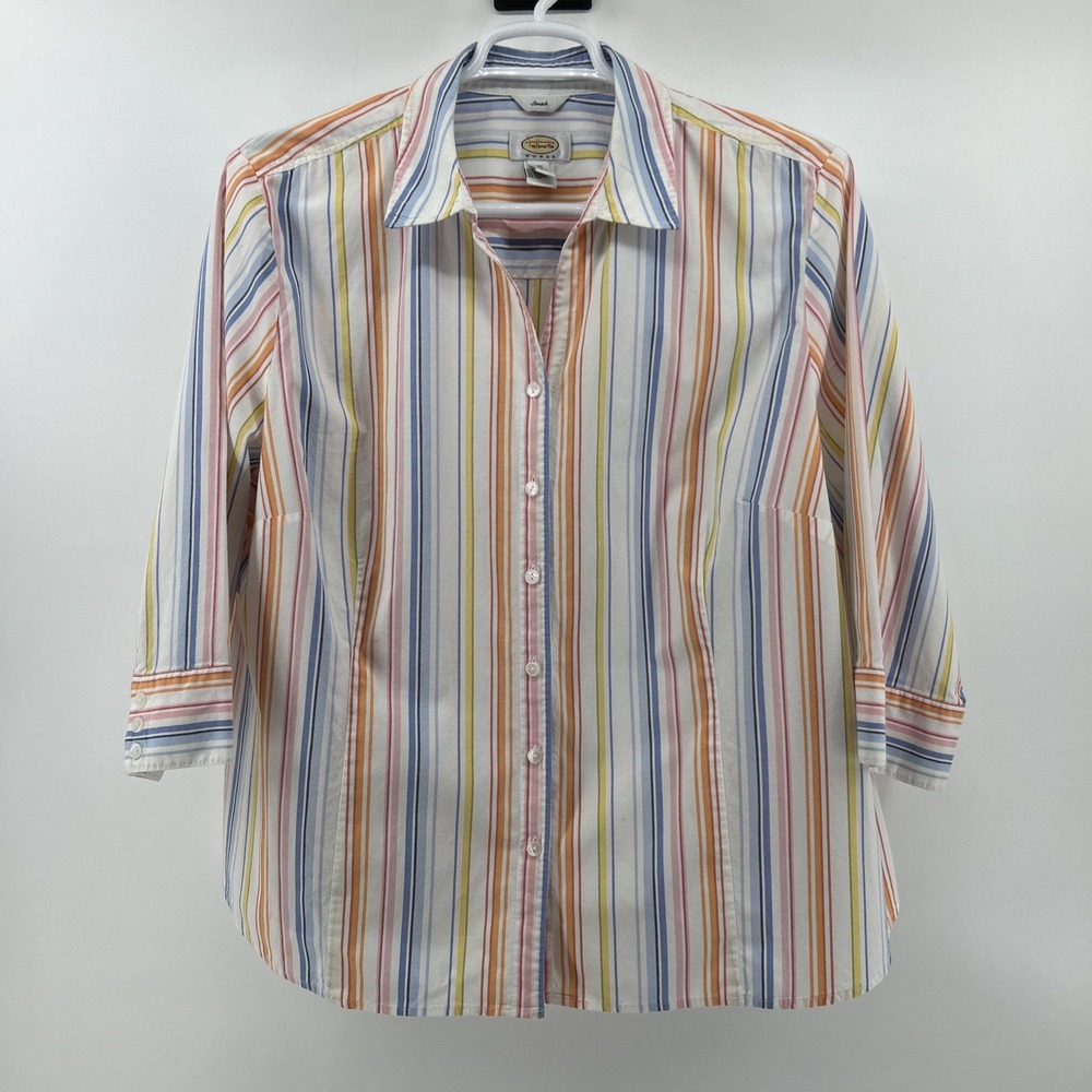Talbots Blouse Shirt Top Women's 3X Plus Cotton Button Up Multi Color Stripes